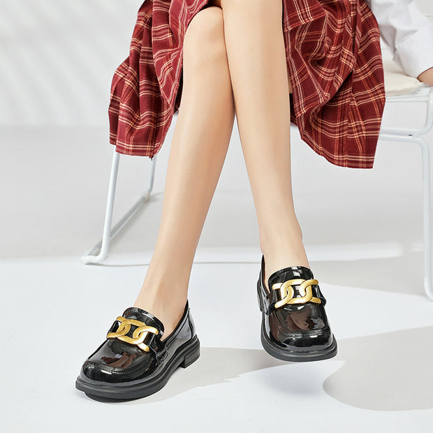 College Style One-legged Footwear Women's Shoes Simple Round Toe Loafers